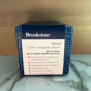 Brookstone Bob 5-In-1 Wobble Clock Silver New In Box Interactive Timer Battery